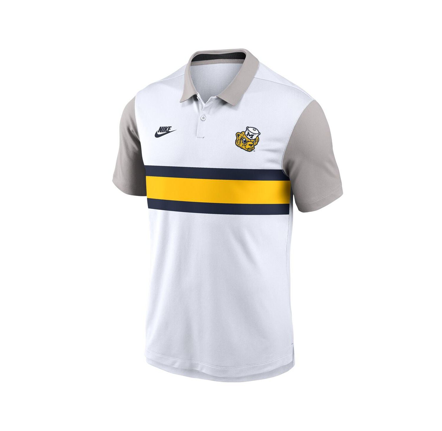 Men's White/Gray Michigan Wolverines Athletic Prep Legacy Logo Vapor Performance Polo Shirt