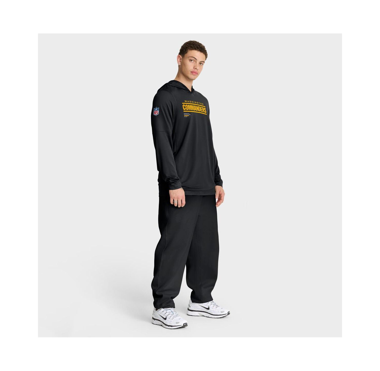 Men's Black Washington Commanders Sideline Pure Fury Performance Long Sleeve Hoodie T-Shirt