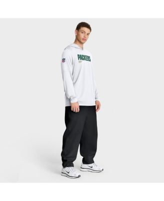 Men's White Green Bay Packers Sideline Pure Fury Performance Long Sleeve Hoodie T-Shirt