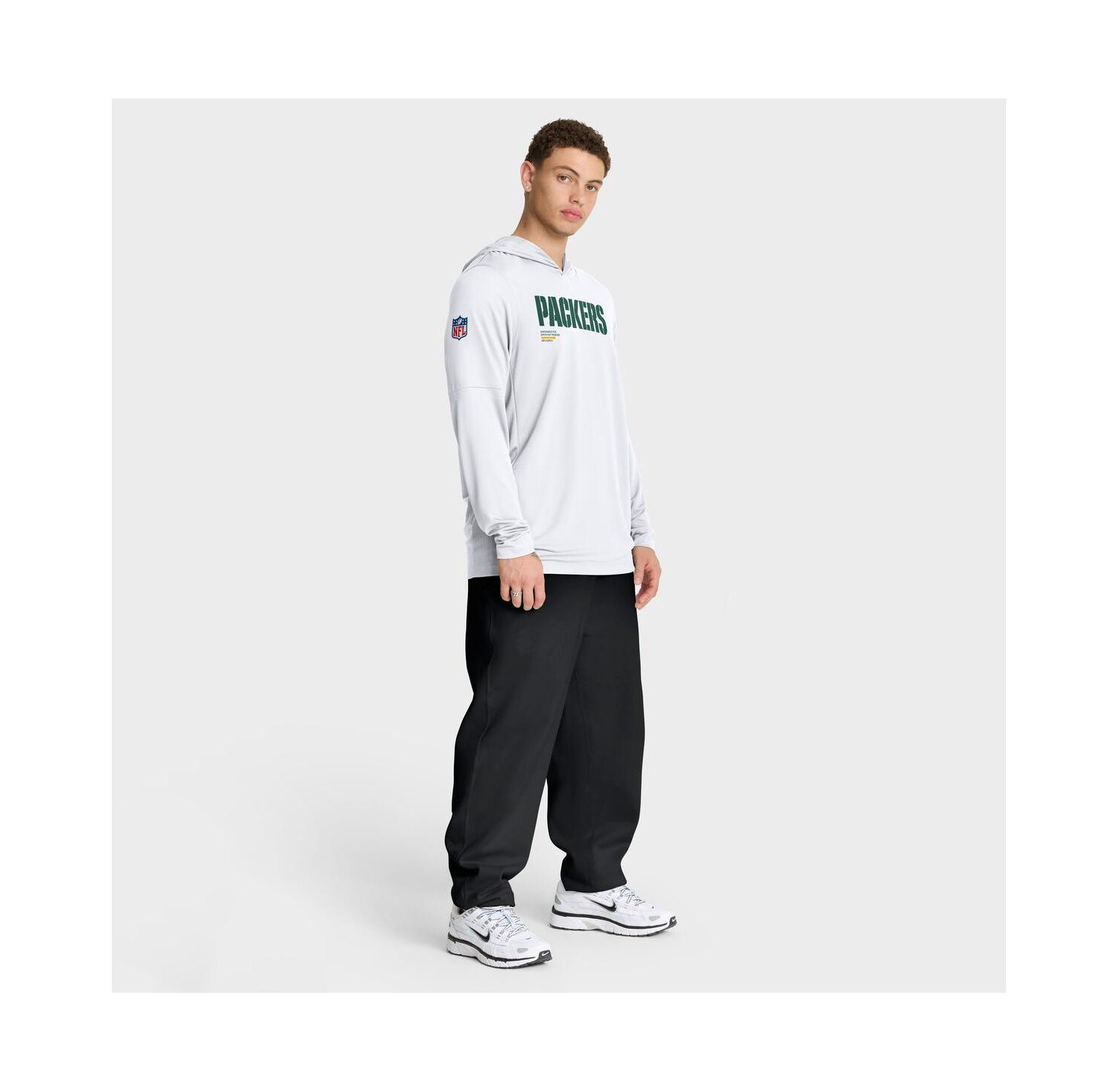 Men's White Green Bay Packers Sideline Pure Fury Performance Long Sleeve Hoodie T-Shirt