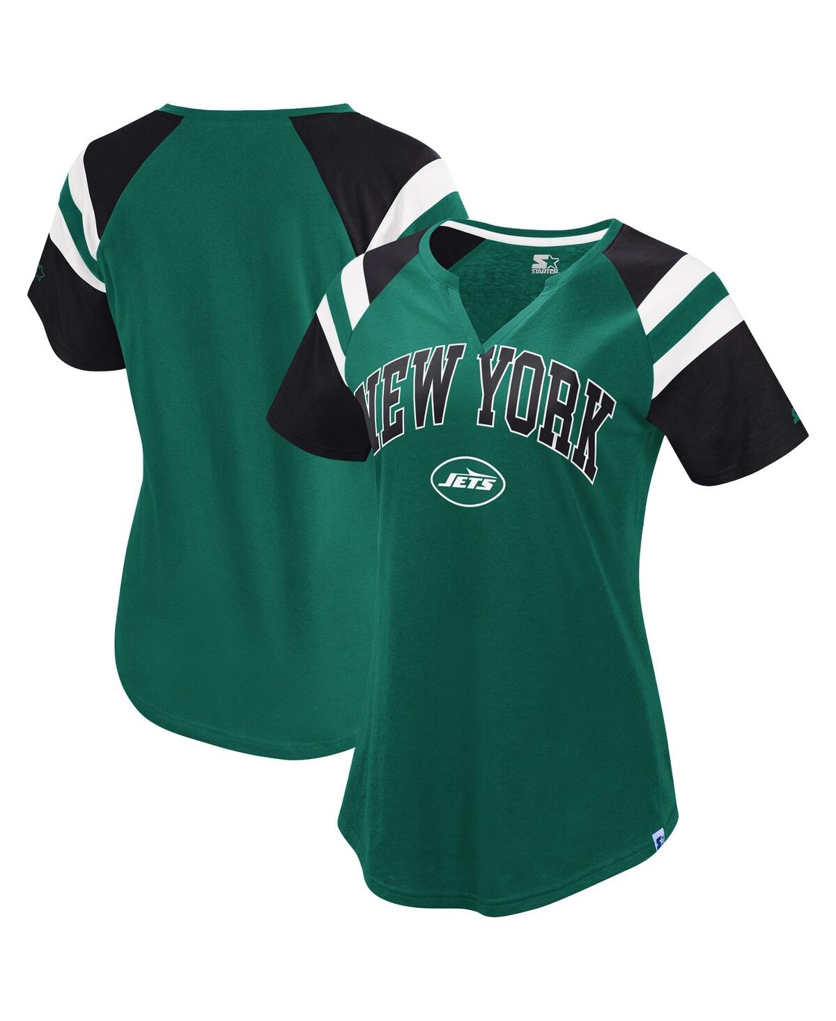 Women's Green New York Jets Game On Notch Neck Raglan T-Shirt - Green
