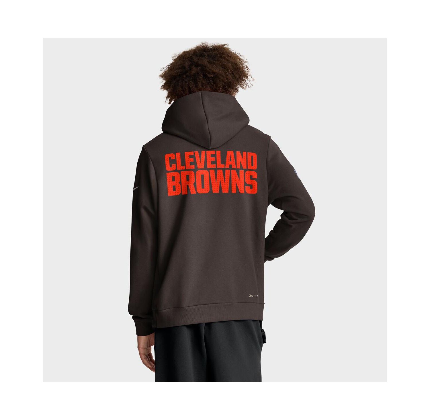 Men's Brown Cleveland Browns Sideline Initial Home Performance Pullover Hoodie