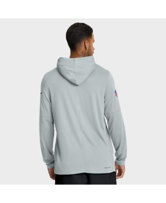 Men's Silver Las Vegas Raiders Sideline Pure Fury Performance Long Sleeve Hoodie T-Shirt