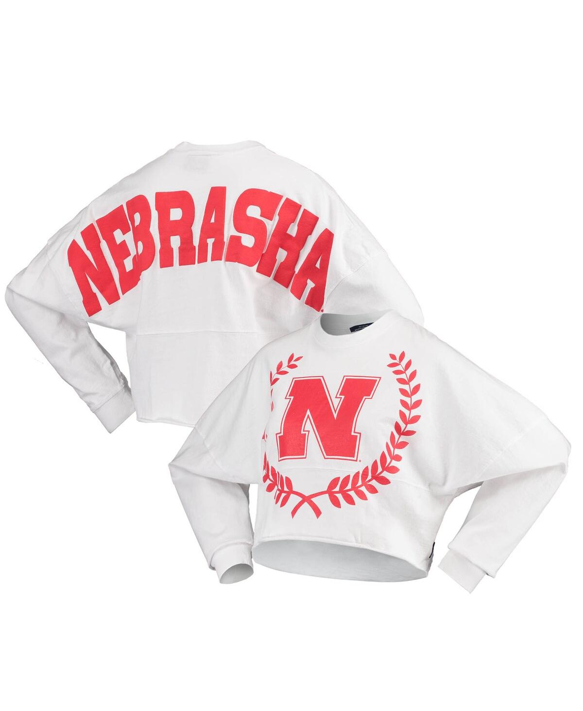Women's White Nebraska Huskers Laurels Crop Long Sleeve T-Shirt - White