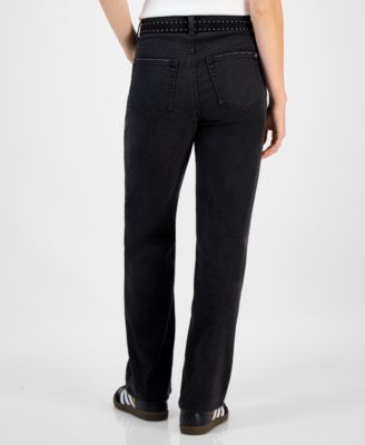 Juniors' Belted Slim-Fit Wide-Leg Jeans