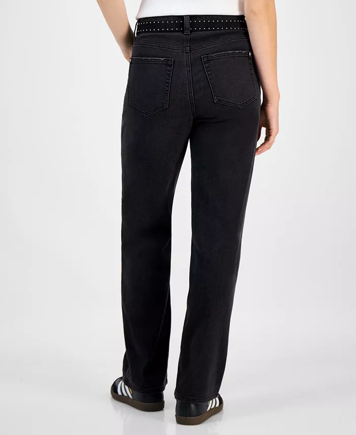 Juniors' Belted Slim-Fit Wide-Leg Jeans - thumbnail 2