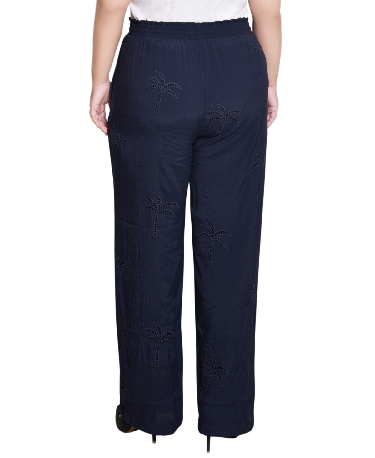 Ny Collection Plus Size Pull On Pants With Embroidery In Blue
