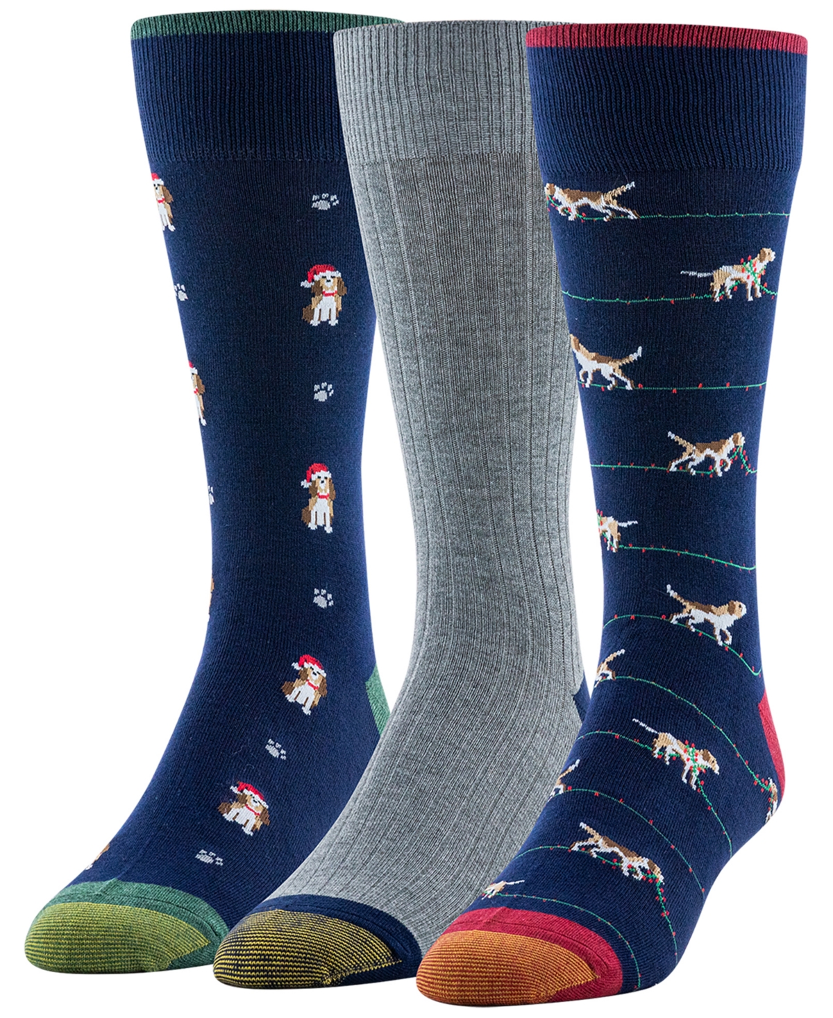 Gold Toe Men's 3-pack Holiday Hound Reinforced Toe Crew Socks In Multi