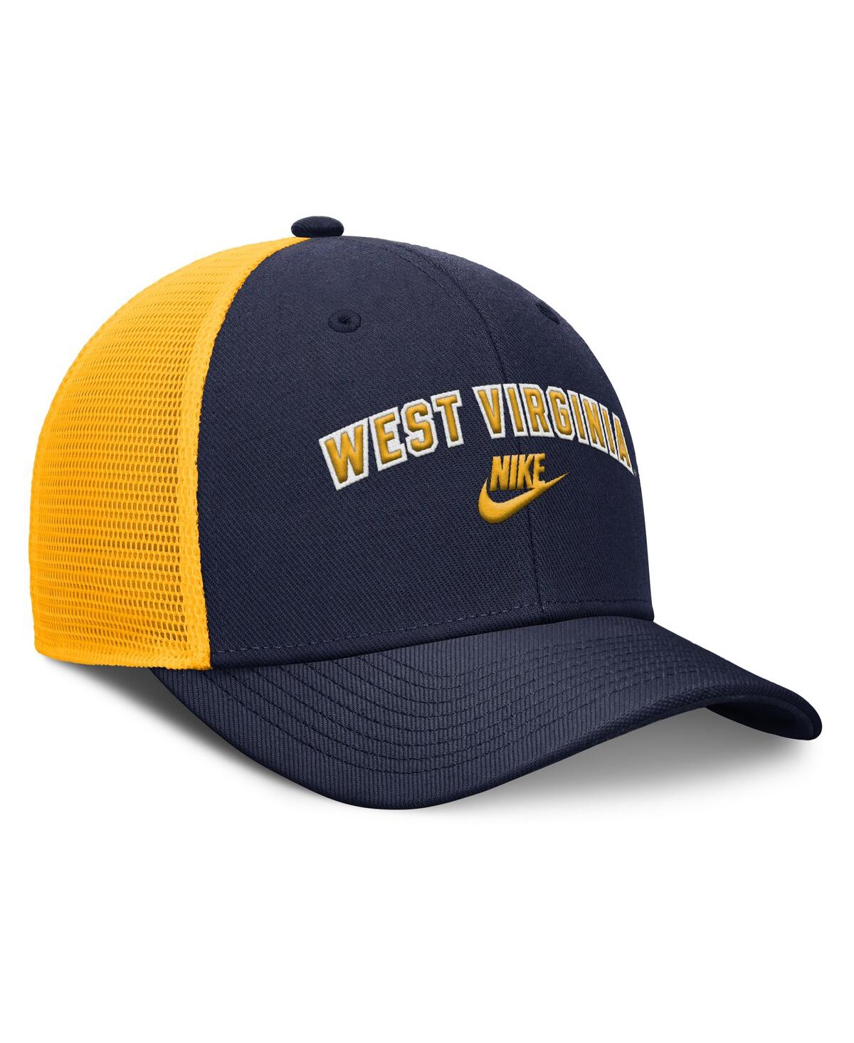 Nike Men's Navy/gold West Virginia Mountaineers Legacy Arch Rise Performance Trucker Adjustable Hat In Multi