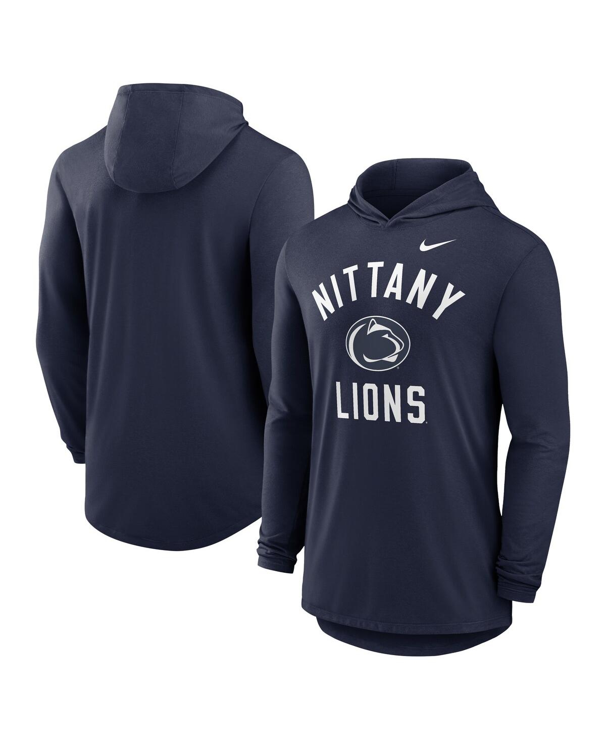 Men's Navy Penn State Nittany Lions Classic Arch Tri-Blend Performance Long Sleeve Hoodie T-Shirt - Navy