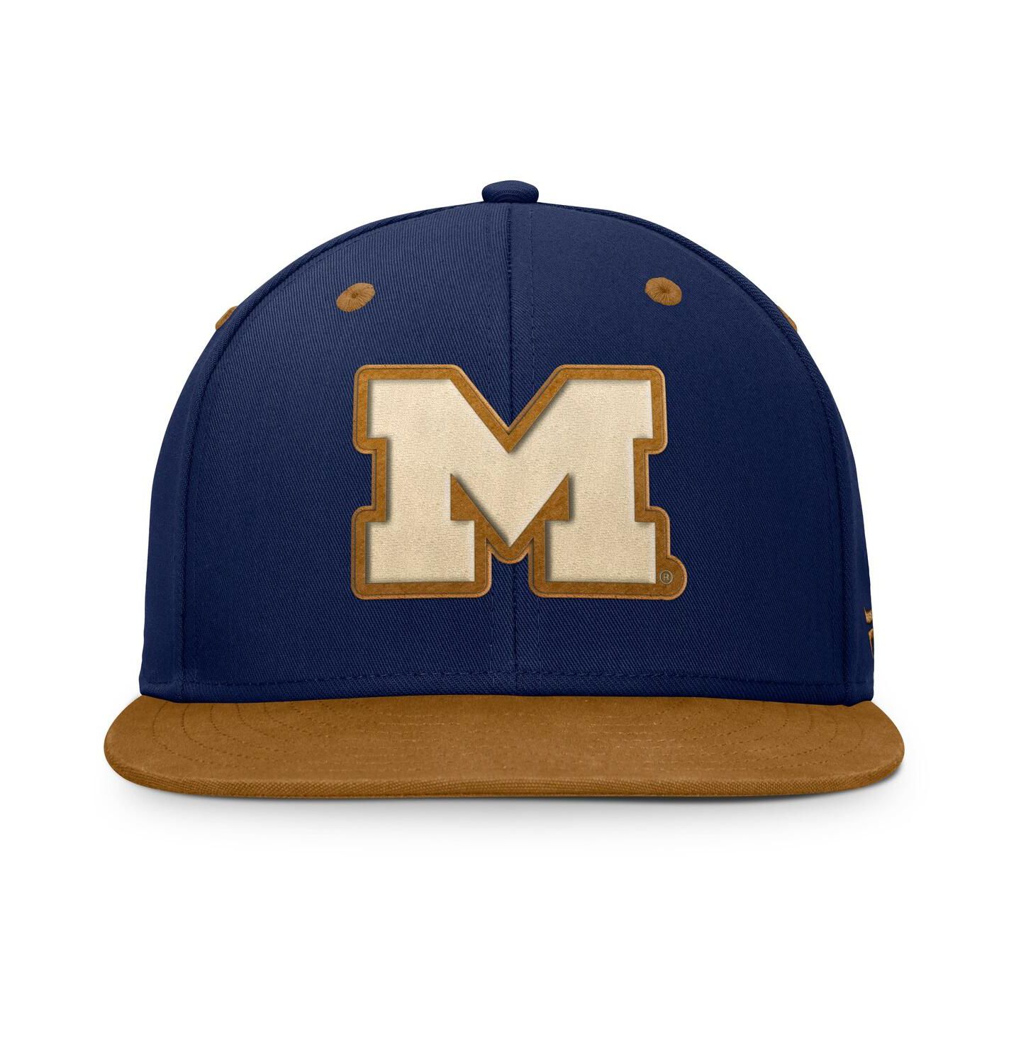 Мужская кепка Fanatics Navy/Brown Michigan Wolverines Noboa Fitted Hat — фото 2