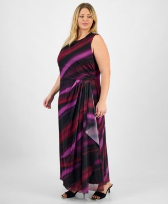 Plus Size Floral Long-Sleeve Flounce-Hem Midi Dress