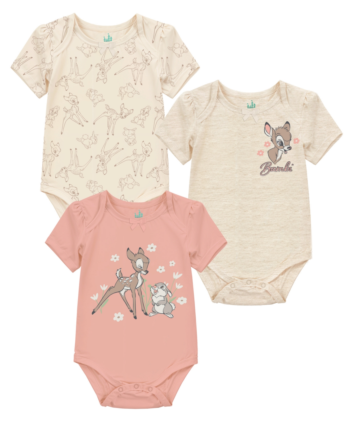 Disney Baby Girls 3-pack Bambi Short Sleeve Bodysuit In Multi