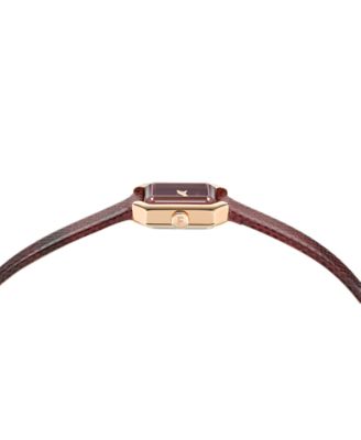 Women's Swiss Crystal Petite Burgundy Leather Strap Watch 15x20mm