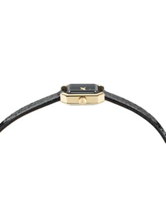 Women's Swiss Crystal Petite Black Leather Strap Watch 15x20mm