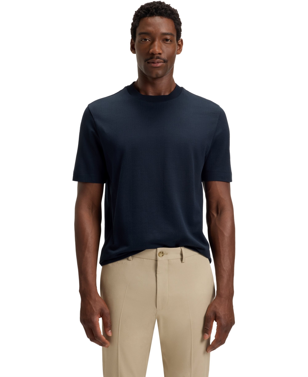 Boss by Hugo Boss Men's Cotton-Silk Crew-Neck T-Shirt - Dark Blue