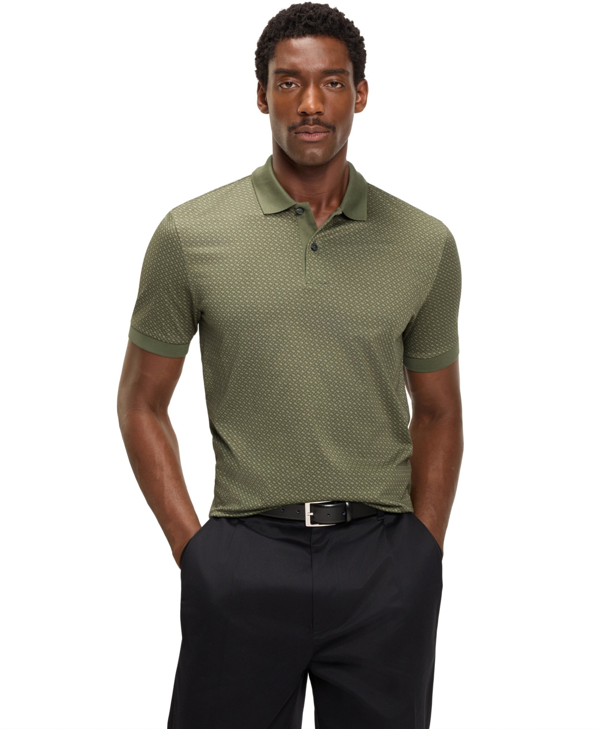 Boss by Hugo Boss Men's Mercerised-Cotton Monogram Polo Shirt - Open Green