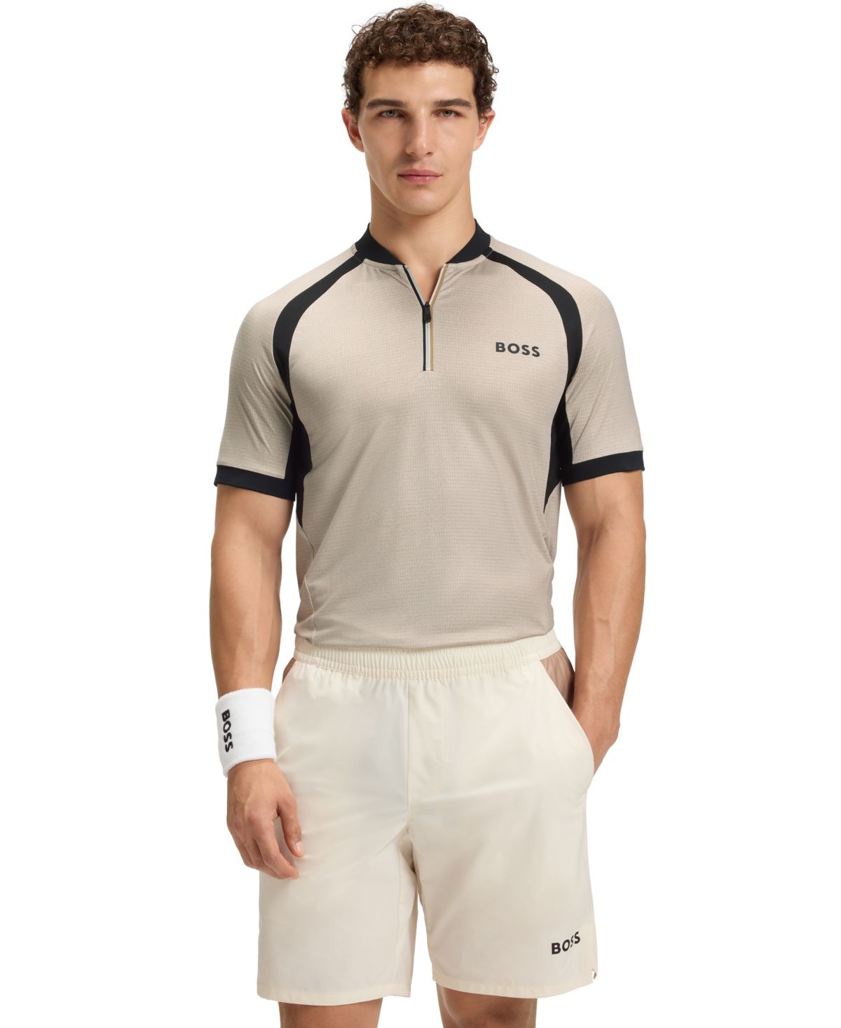 Мужская приталенная рубашка-поло из джерси с застежкой-молнией Hugo Boss