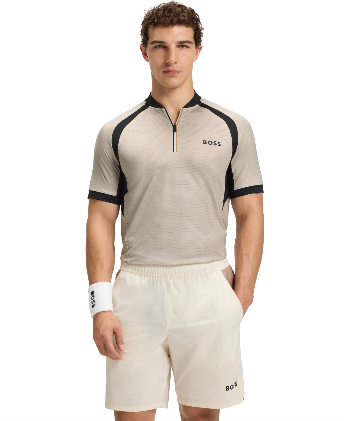 Boss by Hugo Boss Men's Jersey Zip-Neck Slim-Fit Polo Shirt - Open White