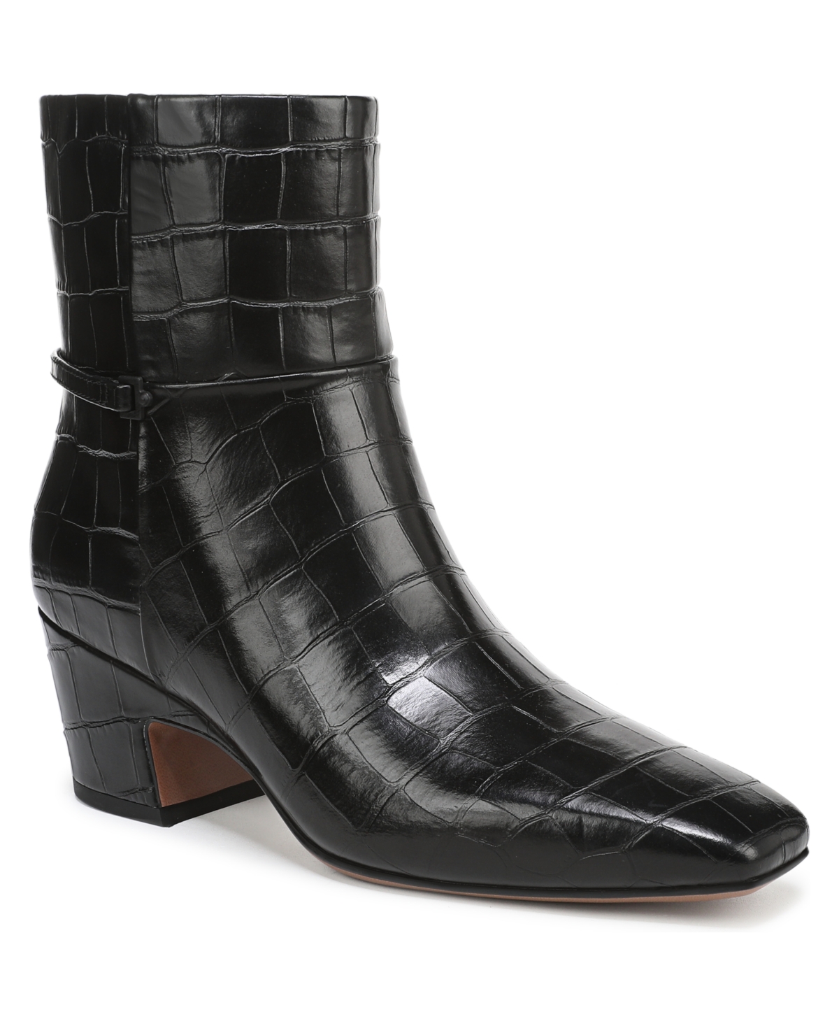 Women's Saydie Square Toe Pull On Short Boots - Black Croc Print Leather