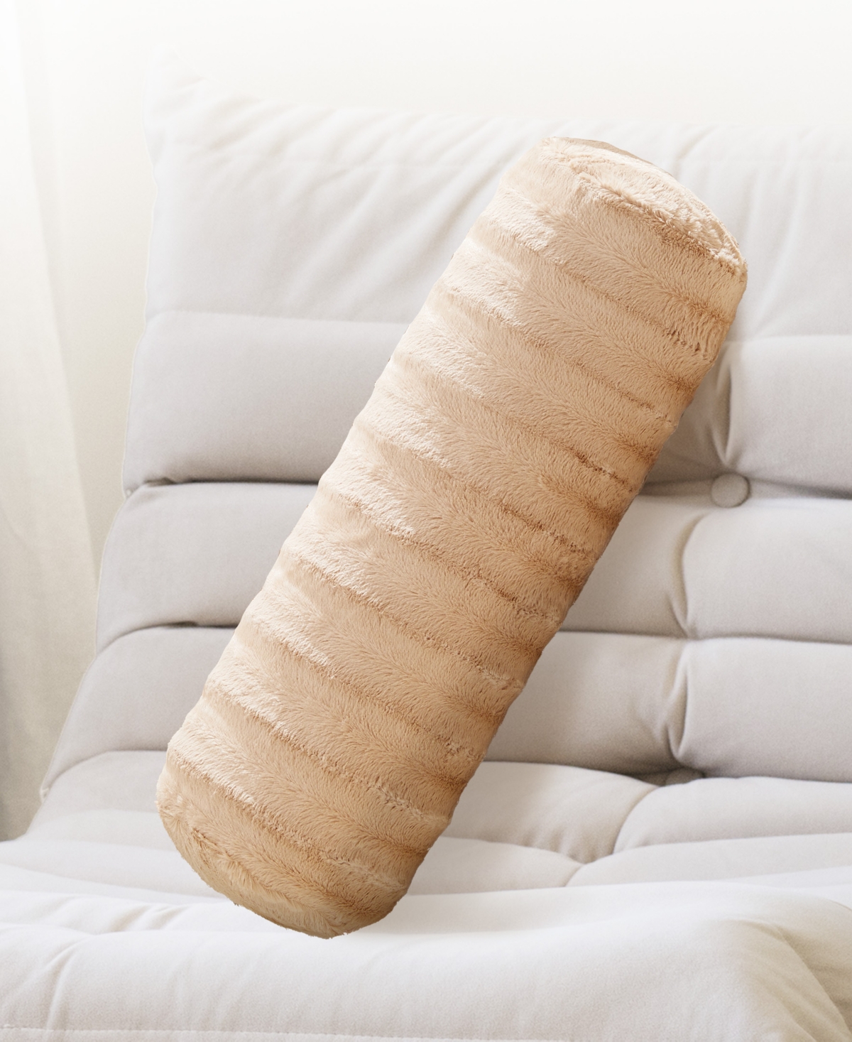 Cheer Collection Bolster Decorative Pillow Set, 8" X 24" In Nude