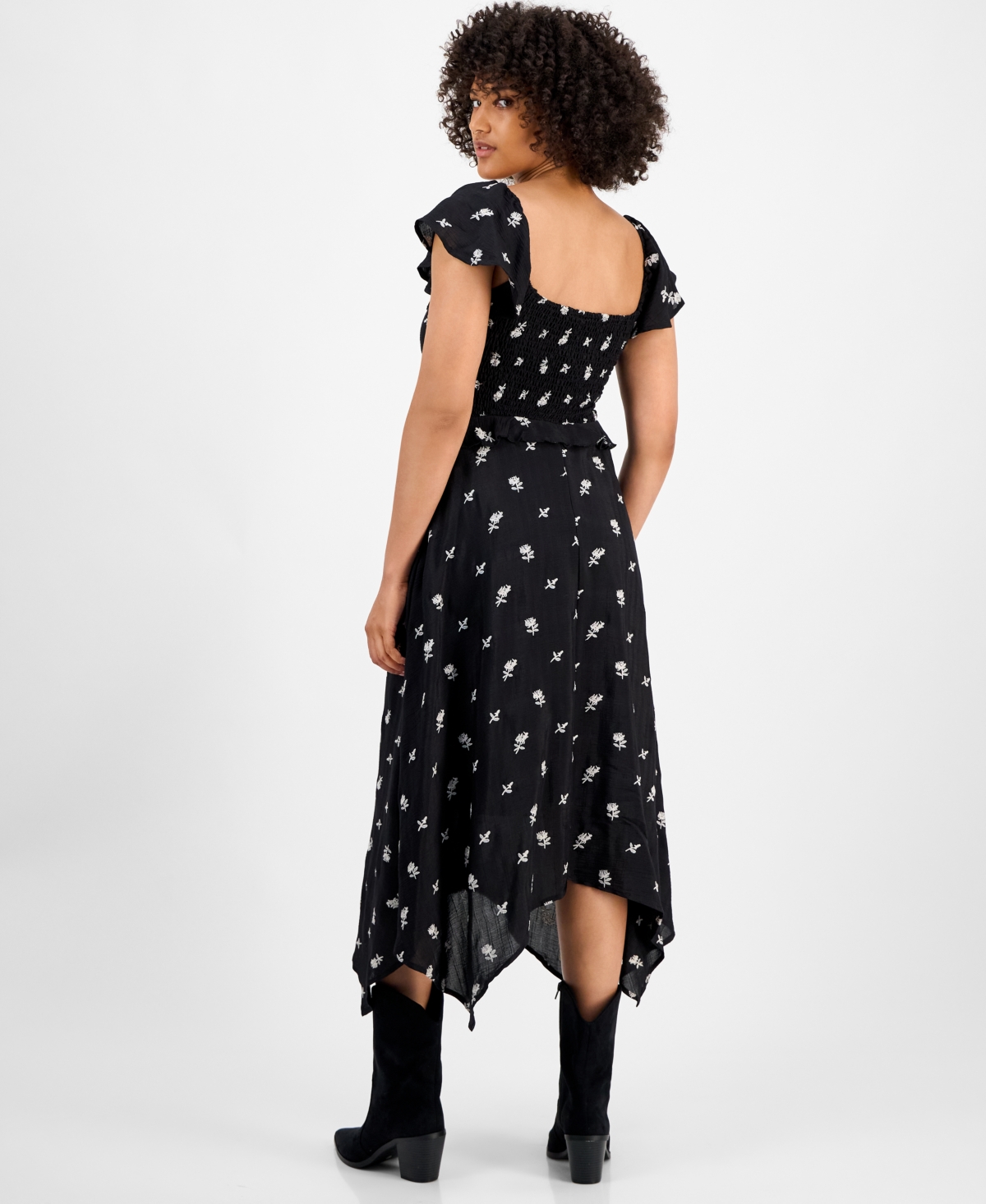And Now This Women's Embroidered Handkerchief-hem Midi Dress, Macy's Exclusive In Black