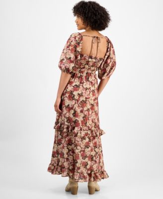 Petite Floral-Print Puff-Sleeve Maxi Dress, Macy's Exclusive