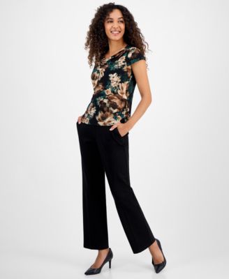 Women's Printed Cowl Neck Cap Sleeve Top, Regular & Petites