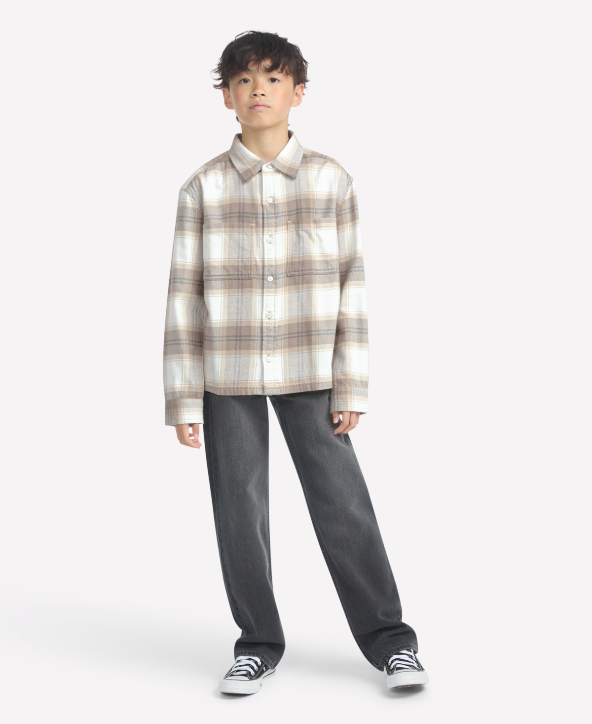 Abercrombie Boys Traditional Flannel Shirt In Gray