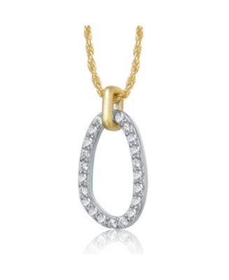 Two Tone with Clear Cubic Zirconia Oval Shaped Drop Pendant Necklace