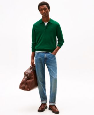 Men's Long-Sleeve Polo Cotton Cashmere Sweater	