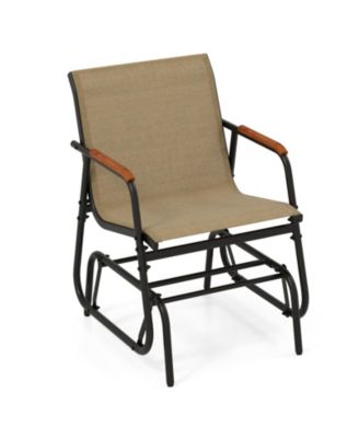 Patio Glider Chair Set of 2 with Curved Teak Armrests and Breathable Fabric Seat