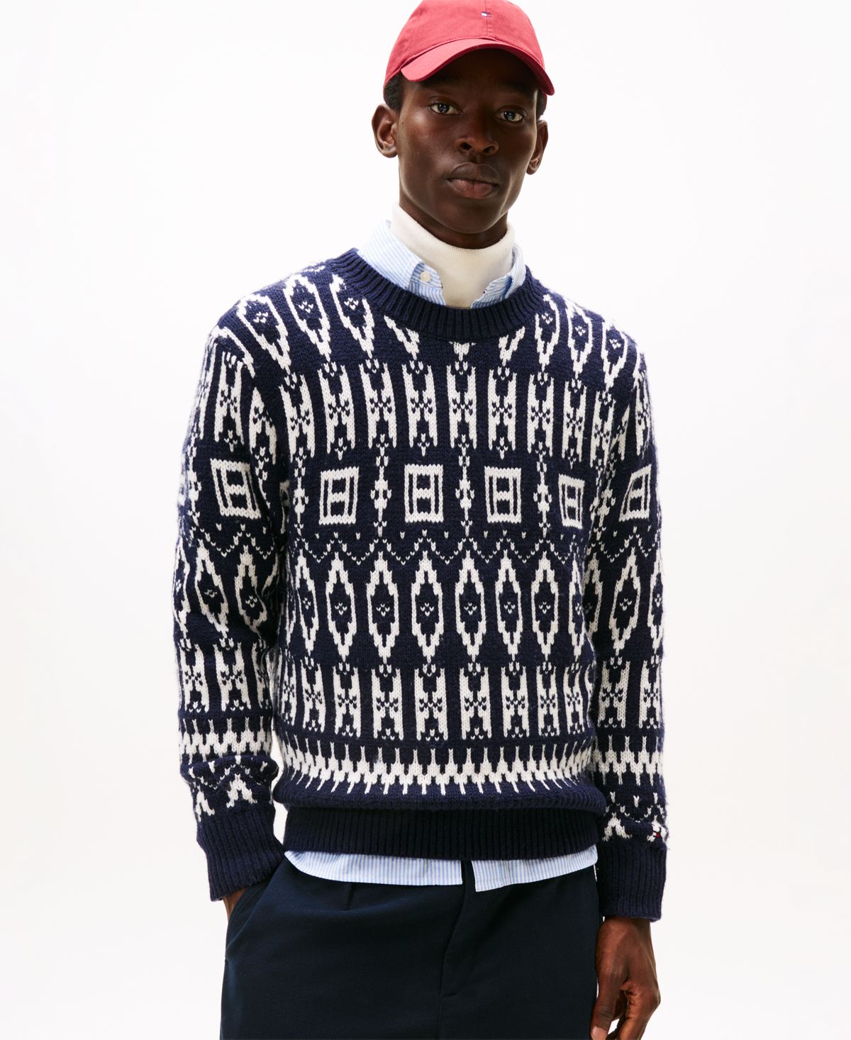 Мужской свитер с круглым вырезом и длинными рукавами из смесовой шерсти Fair Isle