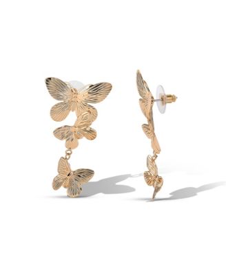 Cluster Butterfly Drop Earrings in Gold-Tone