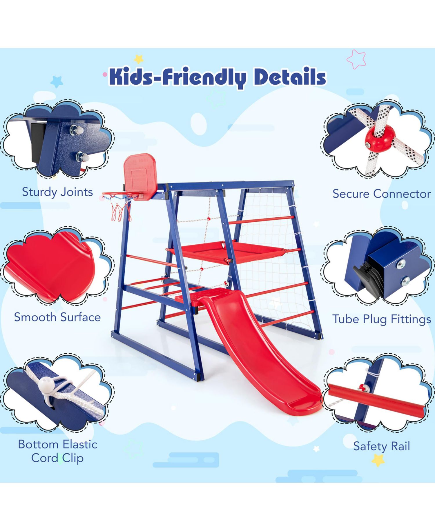 Toddler 7-In-1 Indoor Playground w/ Slide Climbing Net Crowling Ladder Rope Ladder
