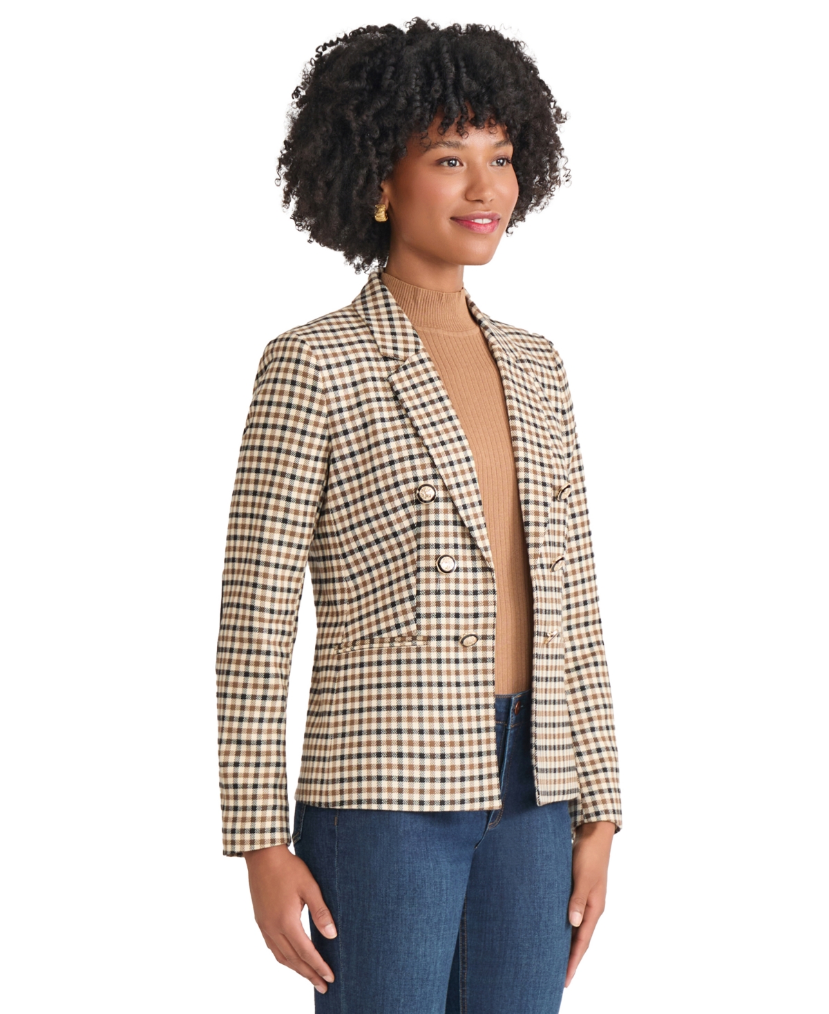 Jones New York Check Faux Double Breasted Blazer In Neutral
