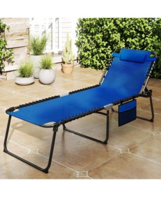 Oversize Folding Chaise Lounge w/ Adjustable Backrest Detachable Pillow Pocket