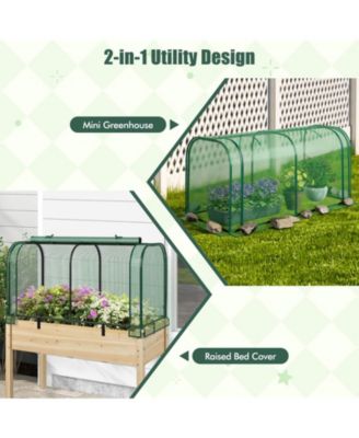 Wood Raised Garden Bed with Greenhouse Cover Mini Portable Greenhouse Kit