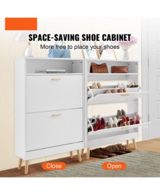 Freestanding Shoe Storage Cabinet with 2 Flip Drawers and Open Top Cubby Shelf