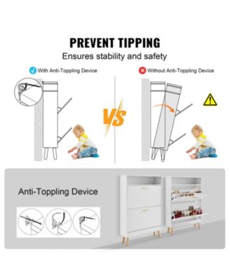 Freestanding Shoe Storage Cabinet with 2 Flip Drawers and Open Top Cubby Shelf