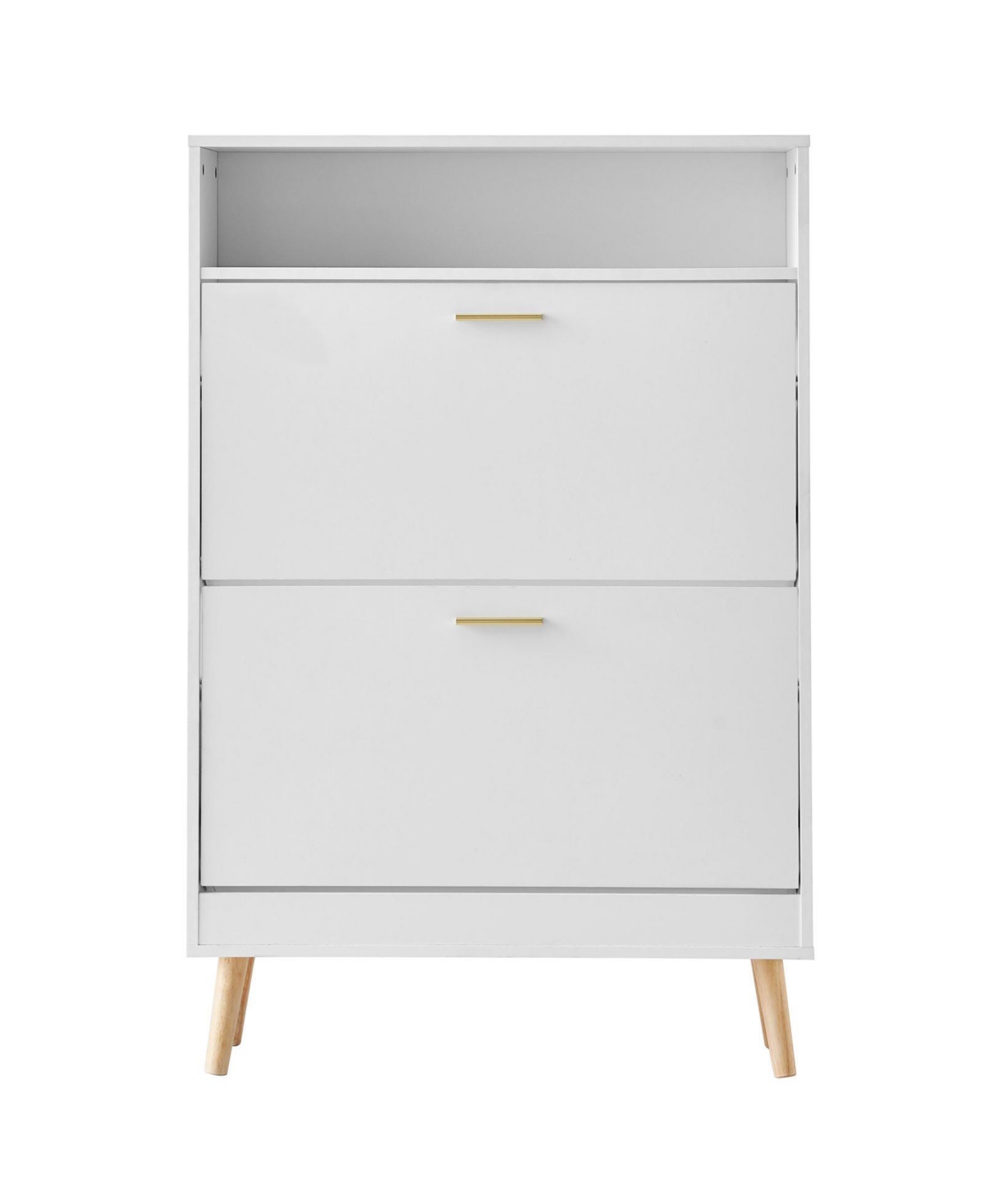 Freestanding Shoe Storage Cabinet with 2 Flip Drawers and Open Top Cubby Shelf - White