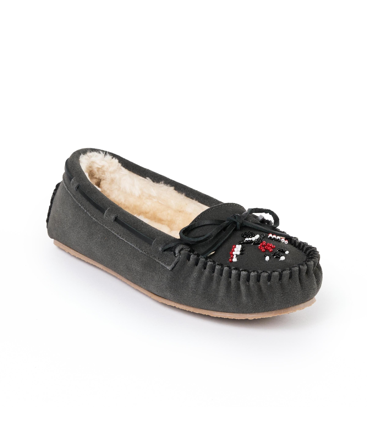 Women's Cally Thunderbird Animikii Suede Beaded Slippers - Charcoal