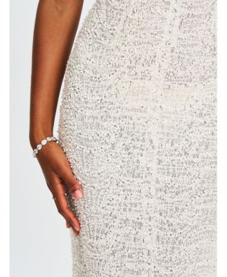 Women's Adelaide White Beaded Sequin Net Bodycon Gown