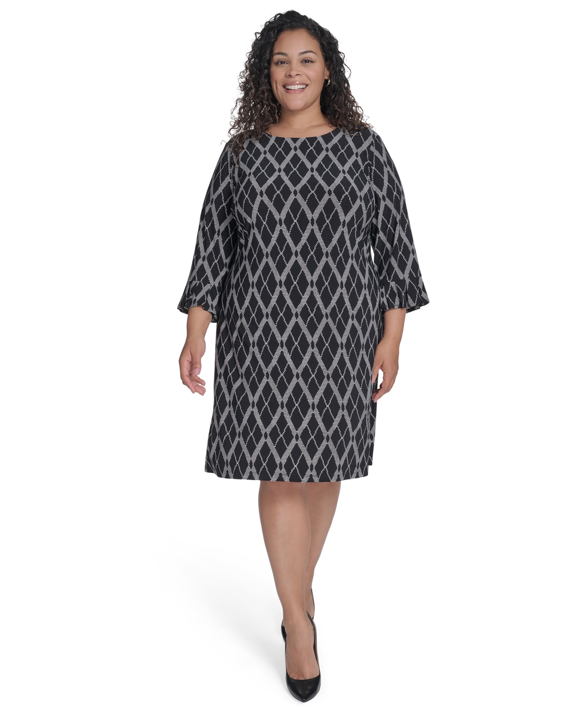 Tommy Hilfiger Plus Size Bell-sleeve Shift Dress In Multi