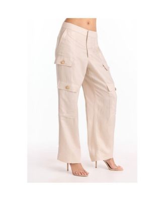 Womens Milan Linen Shimmer Cargo Pant - Gilded Beige