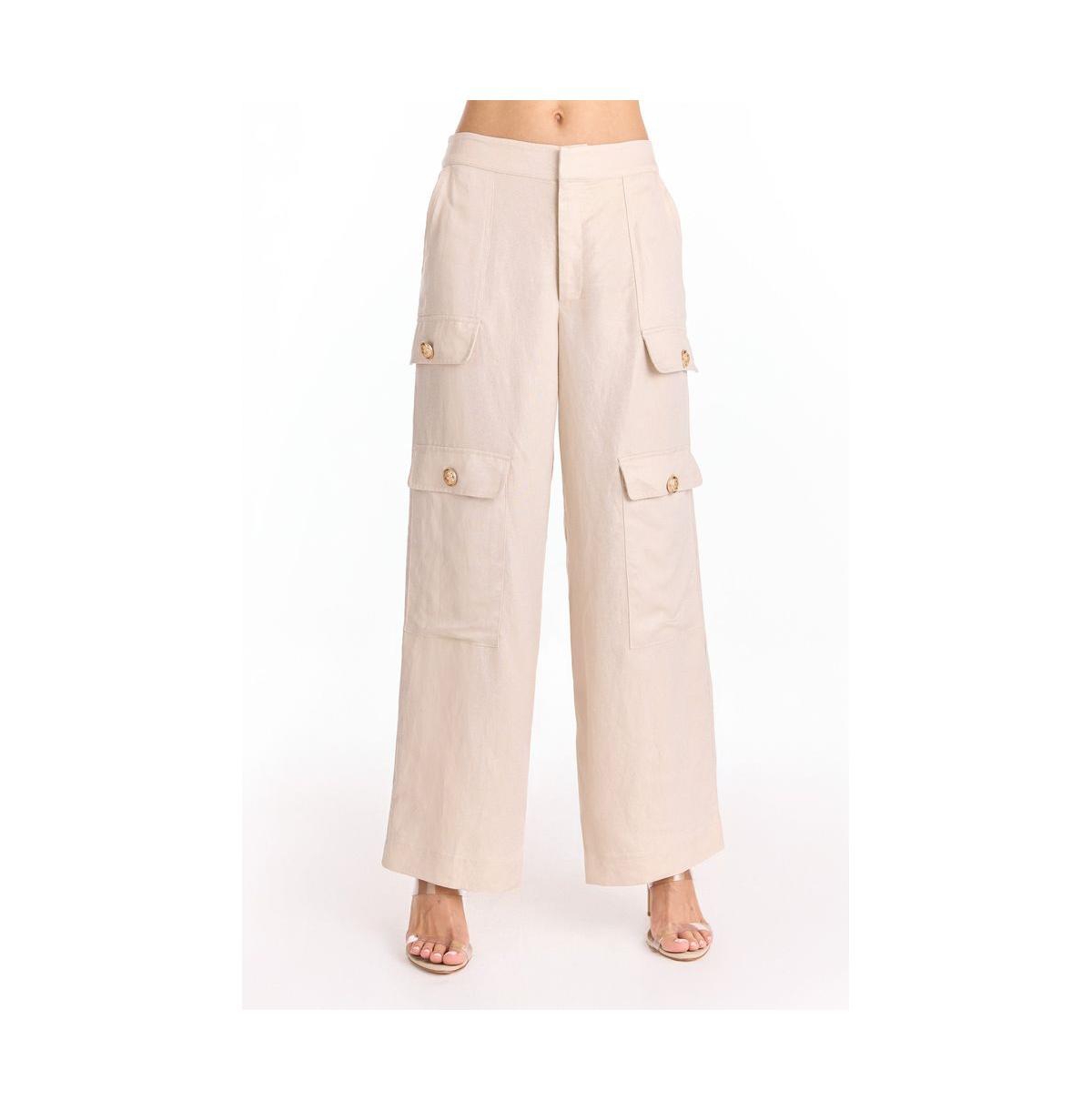 Womens Milan Linen Shimmer Cargo Pant - Gilded Beige - Gilded beige