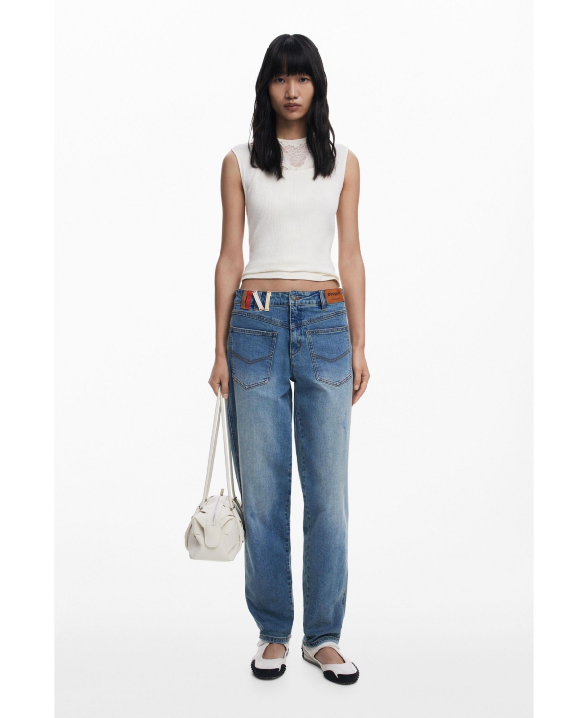 Desigual Women's Boyfriend Jeans With Inverted Pockets In Blue