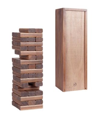 Walnut Stain Wood Blocks Tower Game with Wooden Box, 12 in.