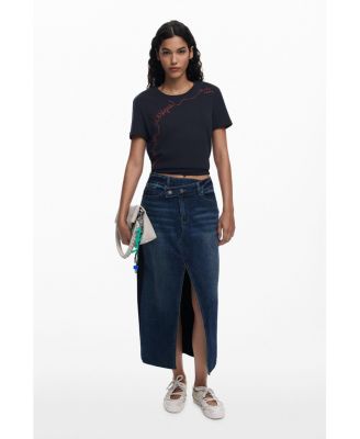 Women's Combined denim midi skirt