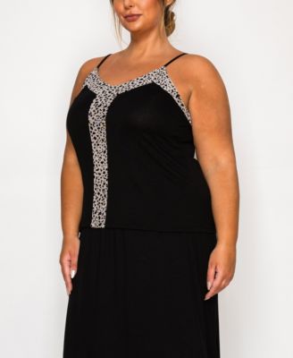 Plus Size Pebble Mesh Mix Panel Camisole Tank Top